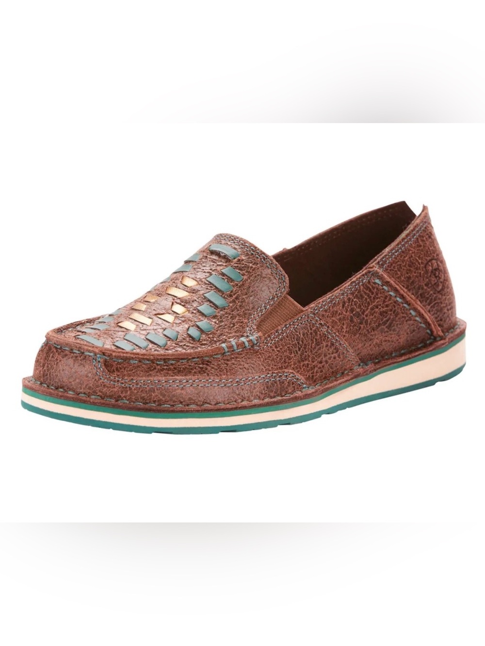 Ariat Womens Cruiser Weave Brown Teal Leather  Slip On Loafer Shoes Size 8 B